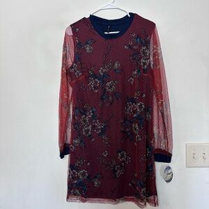 BeBop Floral Long Sleeve Dress - Red and Blue